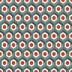 Contemporary honeycomb geometric pattern. Repeated hexagons ornament. Modern mosaic background. Seamless surface abstract design. Geo wallpaper. Digital paper, textile print. Vector art