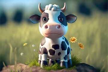 a cute adorable baby cow generative ai  rendered in the style of children-friendly cartoon animation fantasy style	