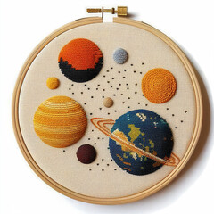 space themed cross stitch pattern, solar system planets, AI generated - obrazy, fototapety, plakaty