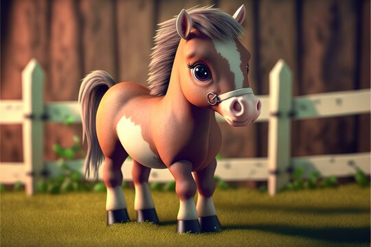 a cute adorable baby horse generative ai  rendered in the style of children-friendly cartoon animation fantasy style	