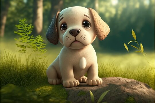 a cute adorable baby puppy generative ai  rendered in the style of children-friendly cartoon animation fantasy style	