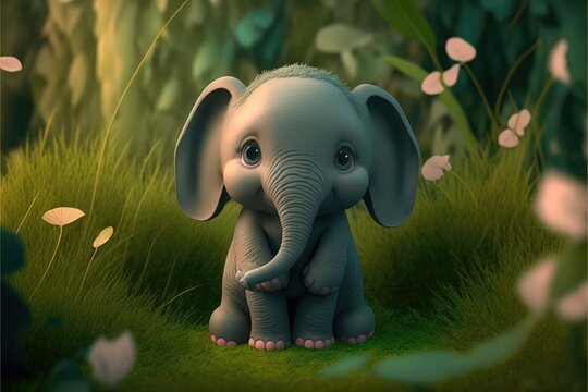 a cute adorable baby elephant  generative ai  rendered in the style of children-friendly cartoon animation fantasy style	