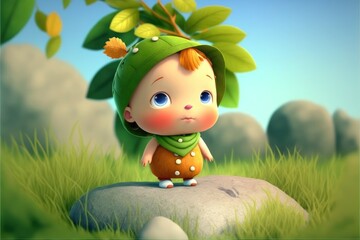 a cute adorable baby generative ai  rendered in the style of children-friendly cartoon animation fantasy style	
