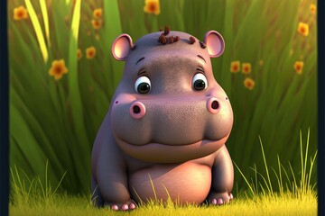 a cute adorable baby hippo generative ai  rendered in the style of children-friendly cartoon animation fantasy style	