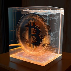 bitcoin, hologram, crypto, glass, cube, money, coin, currency, euro, finance, business, coins, cash, gold, bank, banking, savings, symbol, economy, dollar, wealth, investment, metal, bitcoin, financia