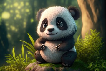 Fototapety  a cute adorable baby Panda generative ai  rendered in the style of children-friendly cartoon animation fantasy style 
