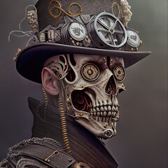 portrait of a steampunk skull face 