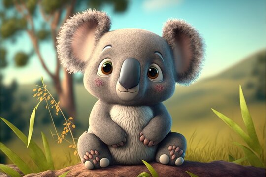 a cute adorable baby Koala generative ai  rendered in the style of children-friendly cartoon animation fantasy style	
