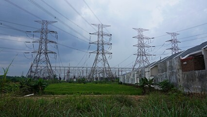Electric power station high voltage in rural village environment