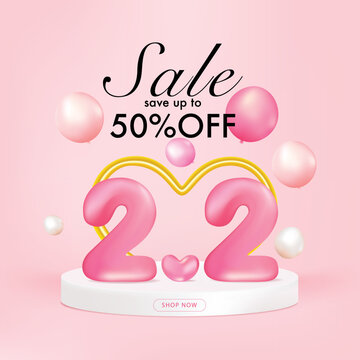 2.2 Sale and special offer shopping in love day. Happy birthday, congratulations poster.