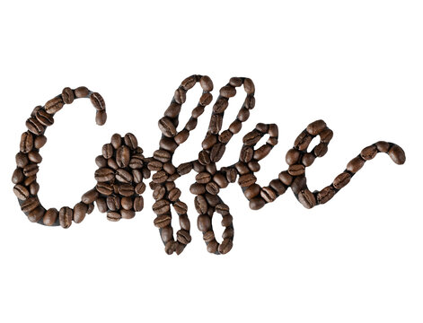 Coffee word written with coffee bean on transparent 