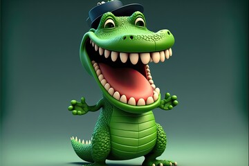 Naklejka premium Cute 3D Cartoon alligator character