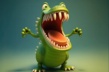 Cute 3D Cartoon alligator character - obrazy, fototapety, plakaty