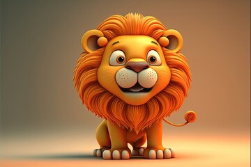 Generative AI Cute 3D Cartoon lion character - obrazy, fototapety, plakaty