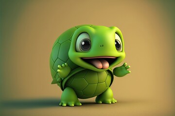 Fototapeta premium Generative AI Cute 3D Cartoon turtle character
