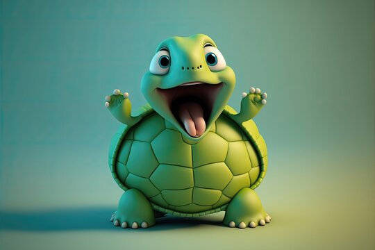 Generative AI Cute 3D Cartoon turtle character