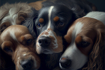 Generative ai image of 3 spaniel hounds 