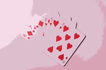 Valentines day concept, playing cards with red hearts for valentines the day of love. 