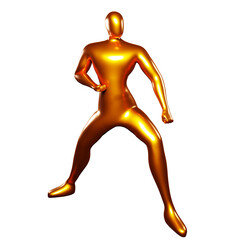 3D Render Bronze Stickman Karate Pose in Stance with Arms Straight Close to Knees - Perfect Visual for Martial Arts Enthusiasts