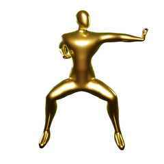 3D Render of Gold Stickman Karate Pose punching with left palm - Perfect Visual for Martial Arts Fans
