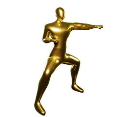 3D Render of Gold Stickman Karate Pose with Left Hand Punching - Visual Perfect for Martial Arts Fans