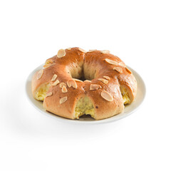 Almond flower donut loaf. There are photo and vector versions for design idea. The dough is baked different with heat and times of kneading and designs. Butter is added to increase better flavor