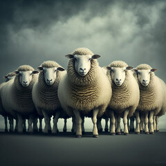 Fototapeta premium Flock of sheep staring in the same direction