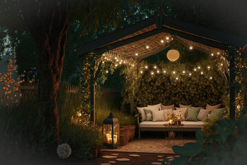 Obraz premium Open-air tree house cafe, great atmosphere light