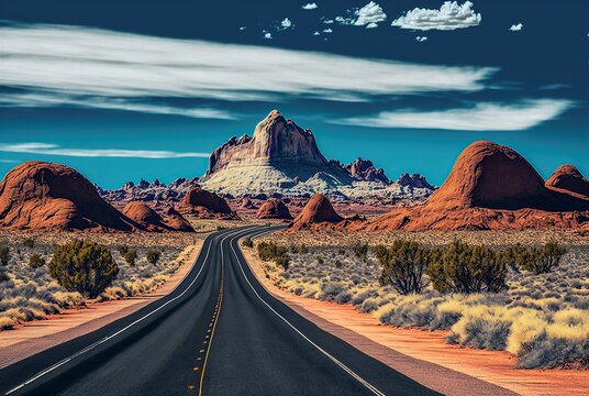 illustration, road in the desert of Arizona, image generated by AI