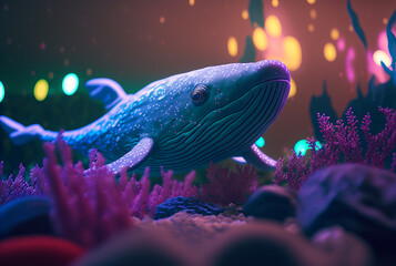 Giant Whale swimming in aquarium - Realistic Illustration - AI Generated