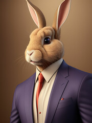 Portrait of a rabbit dressed in a formal business suit, generative AI
