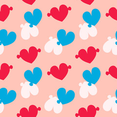 Puzzles hearts. Seamless romantic pattern. Unique design, symbol of love, Valentine's day. Vector hand drawn illustration