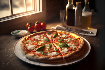 Obraz na płótnie Canvas Delicious rustic margherita Pizza from Italy, AI Generative 