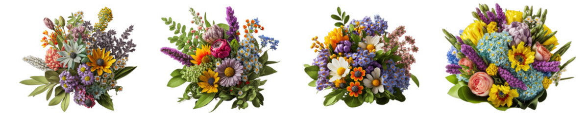 Obraz na płótnie Canvas Flower arrangement or bouquet colorful spring flowers isolated on transparent background.