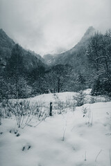 Snowy Pyrenees mountain landscape in winter