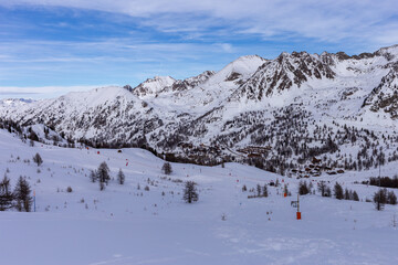 Fototapeta na wymiar Winter snowy landscape. Nature scenery. Winter background. Alpine scenery.