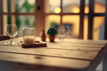 Obraz na płótnie Canvas wooden table in cafe With depth of field