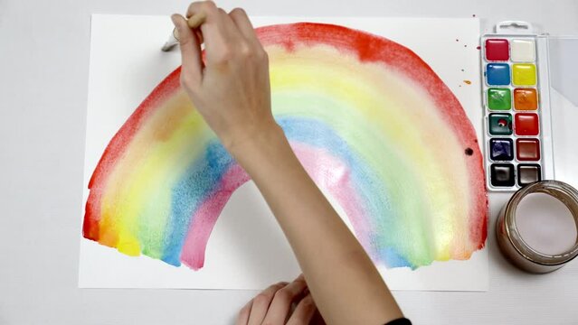 Anty LBGT Crossed Rainbow. Stop homophobia. Homophobic education in Russia. Watercolor drawing of a rainbow and a black cross over the symbol. High quality 4k ProRes footage