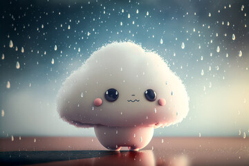 Cute little rain cloud cartoon character. Generative AI.