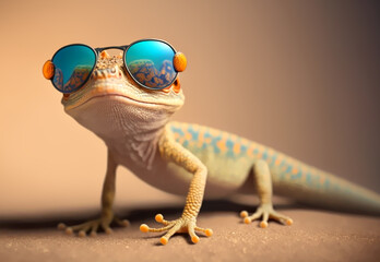 smart gecko with sunglasses hangs out chilling generative ai - obrazy, fototapety, plakaty