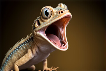 a small reptile opens its mouth wide generative ai - obrazy, fototapety, plakaty