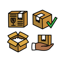 parcel doodle icon, vector color line illustration