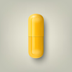Vector 3d Realistic Yellow Pharmaceutical Medical Pill, Capsule, Tablet on White Background. Front View. Copy Space. Medicine, Health Concept