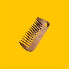 Wooden comb isolated on yellow nice image for your text