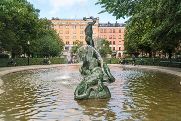 Fountain at Mariatorget in Sodermalm, Stockholm, Sweden