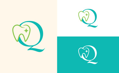 dental care logo tooth doctor dental office letter Q
