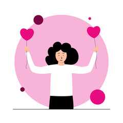 Happy girl with balloons. February 14 concept