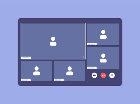 UI UX template for video conferencing and meetings application on desktop. Five users