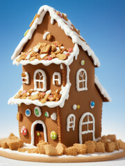 Christmas house made from ginger cookies. Generative AI