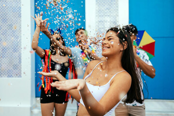 Brazilian Carnival. Group of friends celebrating carnival party